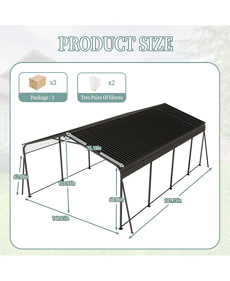 Mondawe 12x20 Ft Metal Carport Heavy Duty Outdoor Garage Shed with Galvanized Steel Roof