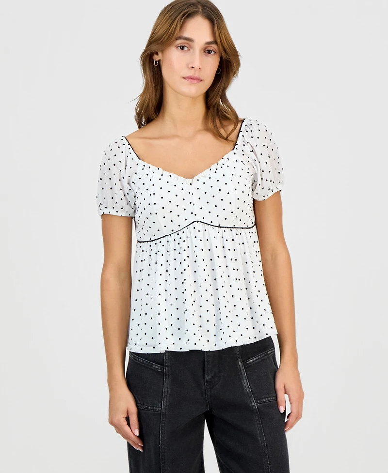 Self Esteem Juniors' Short-Sleeve Flocked Babydoll Top