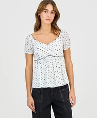 Self Esteem Juniors' Short-Sleeve Flocked Babydoll Top