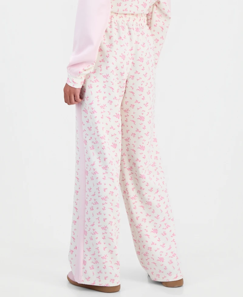 Tinseltown Juniors' Printed High-Rise Side-Stripe Scuba Pants