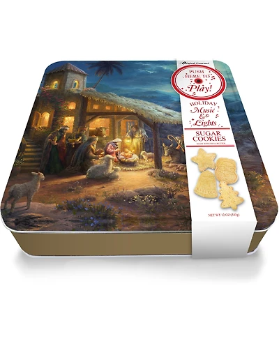 Original Gourmet Robert Finale Nativity Music Light Cookie Tin, 4 Pieces