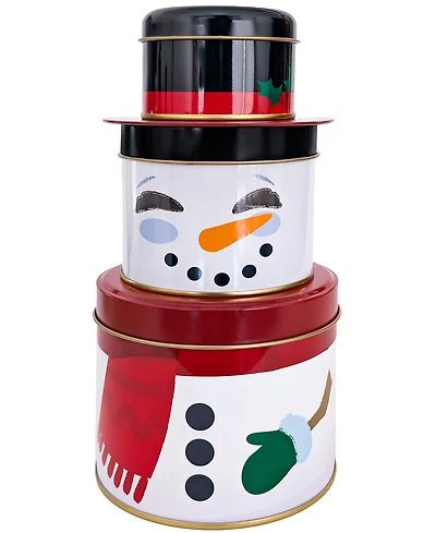 Original Gourmet Holiday Three Tiered Snowman Cookie Tin, 5 Piece