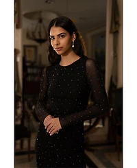 Yumi Women's Sparkle Mesh Bodycon Midi Dress