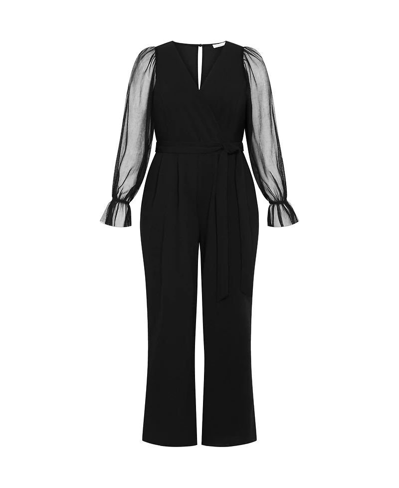City Chic Women's Plus Alannah Mesh Sleeve Jumpsuit