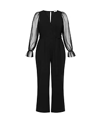 City Chic Women's Plus Alannah Mesh Sleeve Jumpsuit