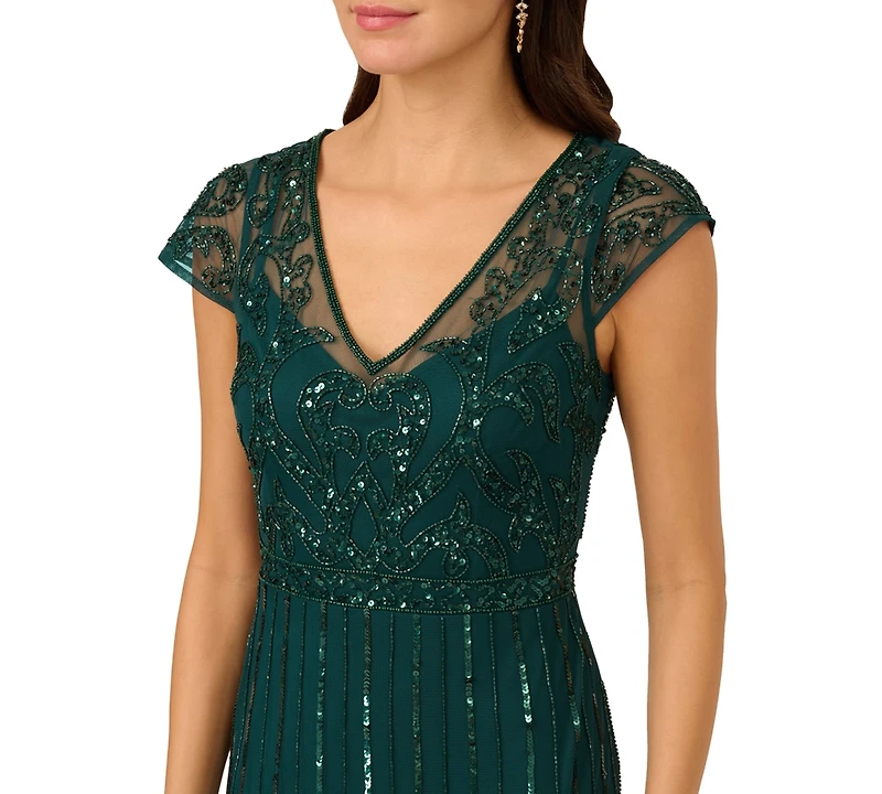 Adrianna Papell Women's Embellished V-Neck Godet Gown