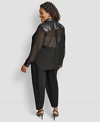 Dkny Plus Collared Neck Long Sleeve Top