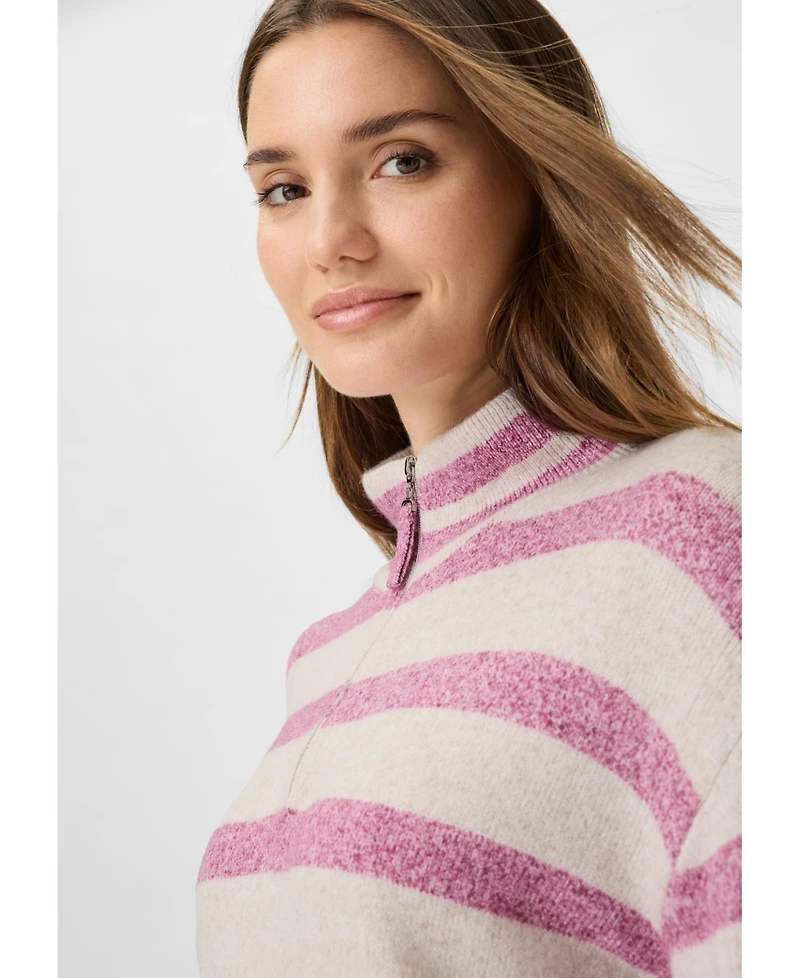 Olsen Striped 1/4 Zip Mock Neck Sweater