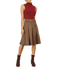 Yumi Women's Pleated Midi Skirt With Belt