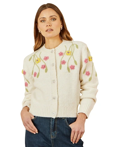 Yumi Women's Hand Embroidered Flower Cardigan