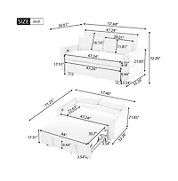 Maison Boucle 57.48" Pull Out Sleeper Loveseat, Convertible Sofa Bed with Usb Ports & Adjustable Backrest for Small Spaces-Maison