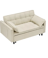 Maison Boucle Corduroy Loveseat Sofa Bed with Adjustable Backrest, Pull-Out Tufted Sleeper Couch for Small Spaces, Dorms, Apartments-Maison