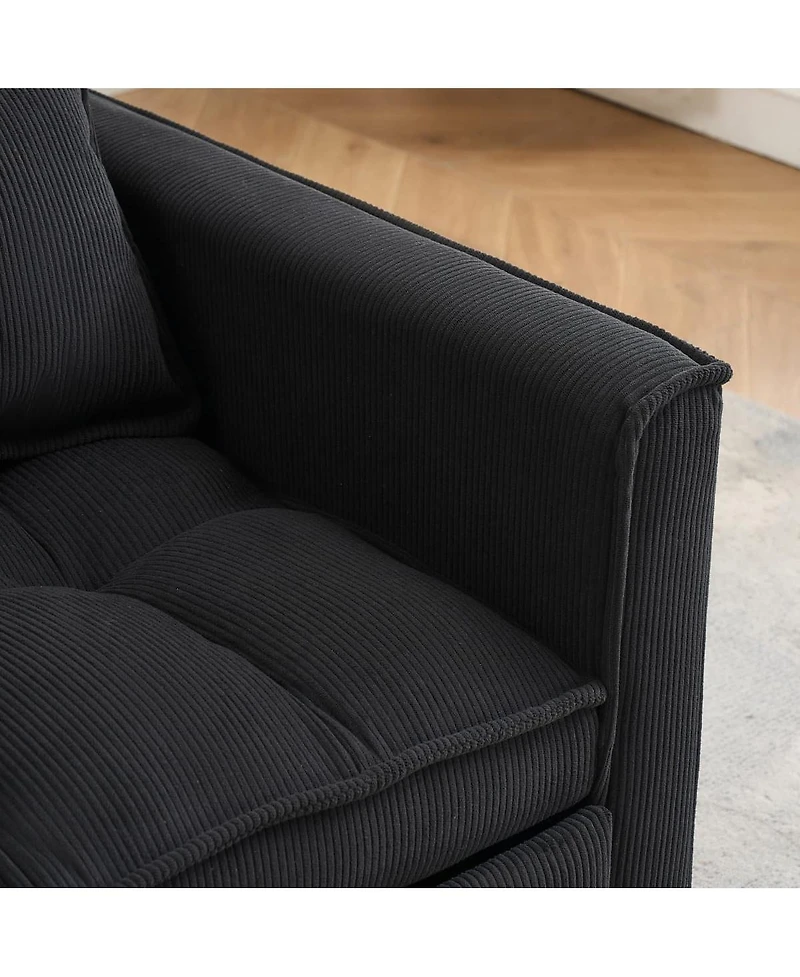 Maison Boucle Corduroy Loveseat Sofa Bed with Adjustable Backrest, Pull-Out Tufted Sleeper Couch for Small Spaces, Dorms, Apartments-Maison