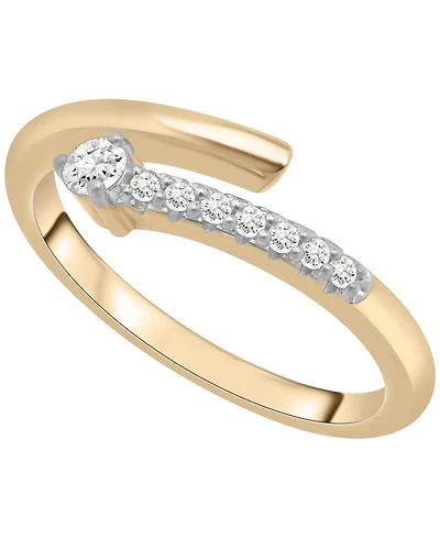 Wrapped Diamond Open Ring (1/6 ct. t.w.) in 10K Yellow Gold with White Rhodium