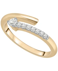 Wrapped Diamond Open Ring (1/6 ct. t.w.) in 10K Yellow Gold with White Rhodium