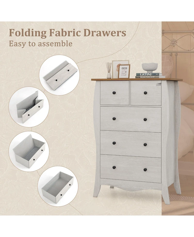 Volenca Dresser for Bedroom with 3 Folding Fabric Drawers and Anti-tipping Kit