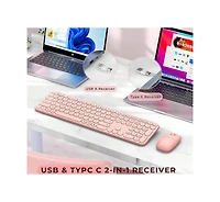 Wireless Keyboard And Mouse, Usb & Type C 2-In-1 Receiver, SK73-3 Full Size Wireless Keyboard Mouse Combo,Compatible with Laptop, Desktop