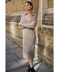 Labeca London Us Women's Naomi Coffee V Neck Cashmere-Blend Midi Dress - M / Gray