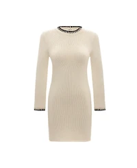 Labeca London Us Women's Scarlett Off-White Contrast Stitch Wool Mini Dress - S / White