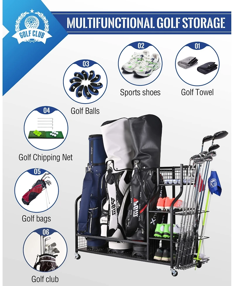Mythinglogic Golf Storage Garage Organizer, Golf Bag Storage Stand and Other Golfing Equipment Rack