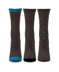 MeMoi 3 Pairs Women's ButterSoft Polytam Polka Dot and Solid Colors Crew Socks