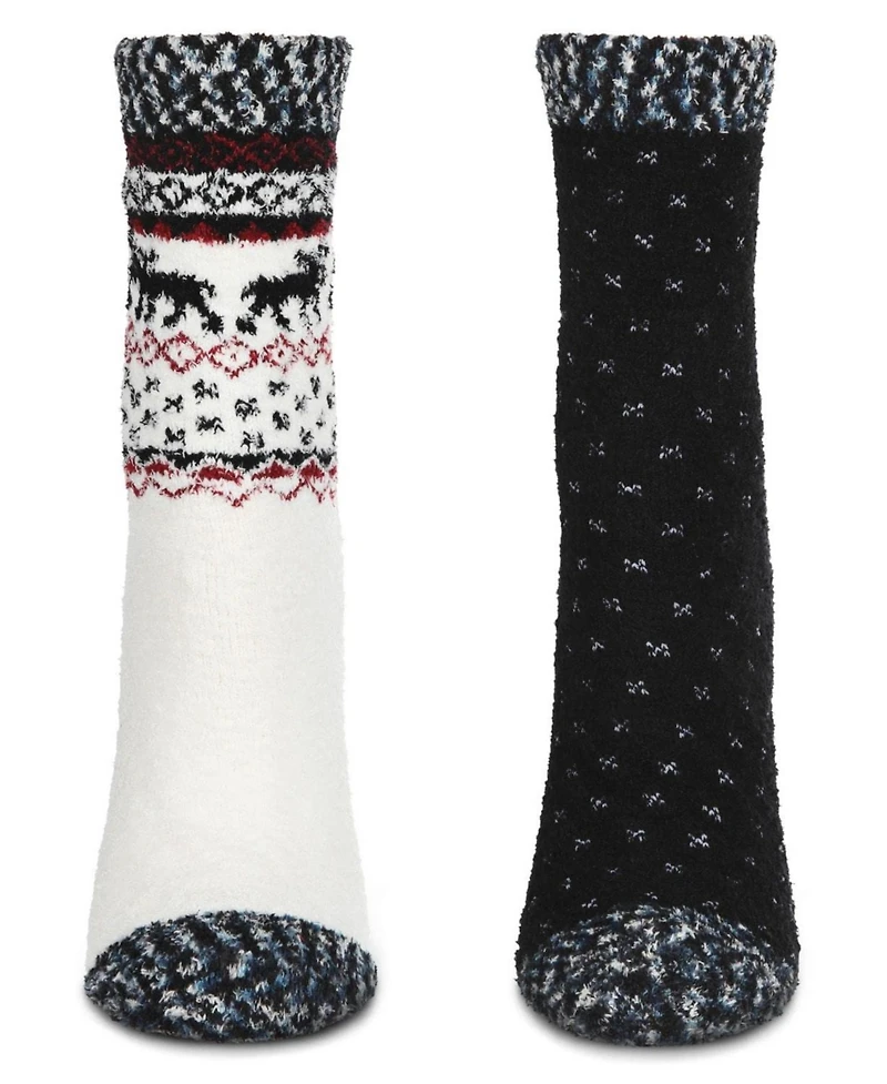 MeMoi Women's 2 Pair Pack Fairisle Border Cloud Soft Crew Socks