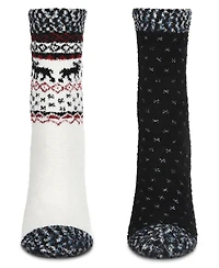 MeMoi Women's 2 Pair Pack Fairisle Border Cloud Soft Crew Socks