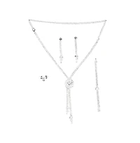 Sohi Women's Silver Bling Drop Necklace, Earrings, Bracelet And Ring (Set Of 4)