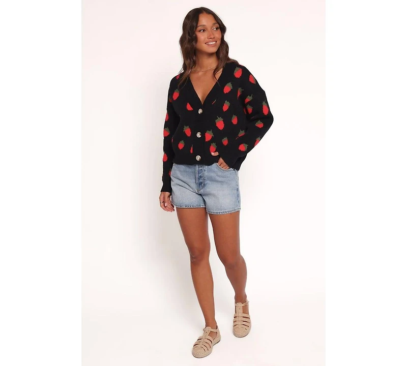 Petal and Pup Women's Judson Strawberry Knit Cardigan - Black