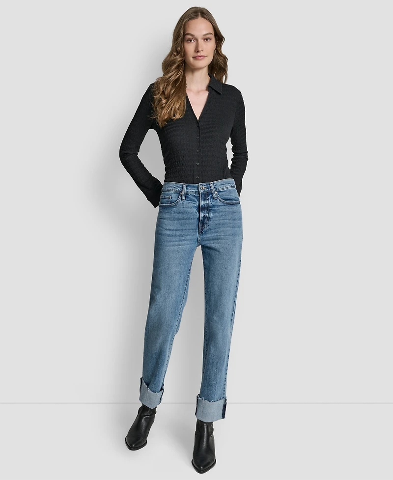 Dkny Jeans Women's High-Rise Classic Cuffed Straight-Leg