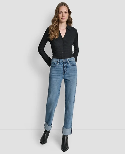 Dkny Jeans Women's High-Rise Classic Cuffed Straight-Leg