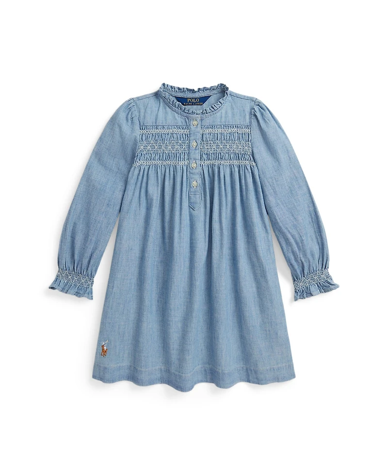 Polo Ralph Lauren Girls 2T-6X Smocked Round Neck Dress