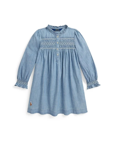 Polo Ralph Lauren Girls 2T-6X Smocked Round Neck Dress