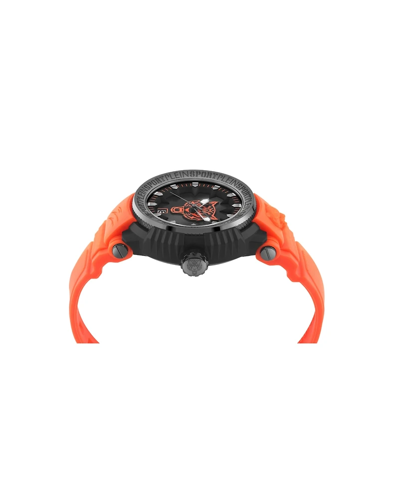 Plein Sport Mens Tiger Power 3 Hand Date Quartz Orange Silicone Strap 45MM