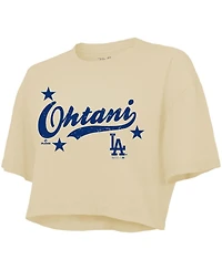 Majestic Women's Shohei Ohtani Cream Los Angeles Dodgers Boxy Crop Top