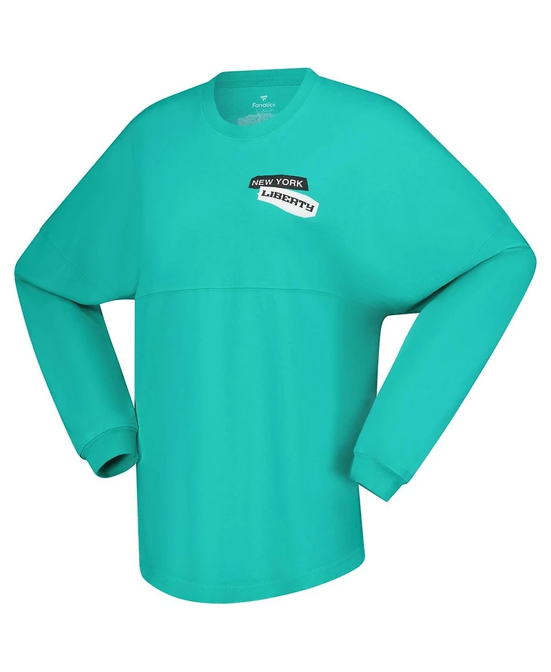 Spirit Jersey Women's Mint New York Liberty Patches Oversized Long Sleeve T-Shirt