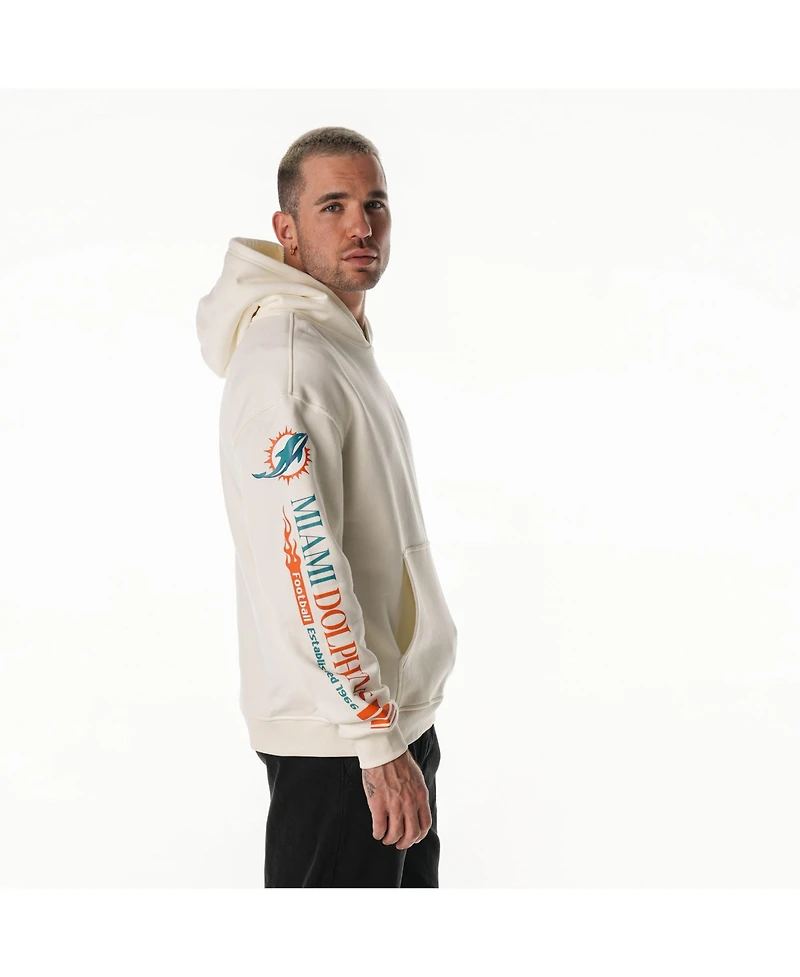 The Wild Collective Men's and Women's Cream Miami Dolphins Stacked Graphic Sleeve Fleece Hoodie