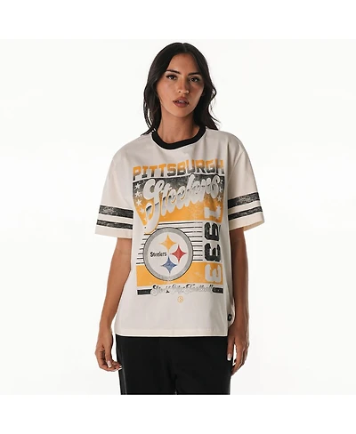 The Wild Collective Women's Cream Pittsburgh Steelers Vintage Drop Shoulder Oversized Boyfriend T-Shirt