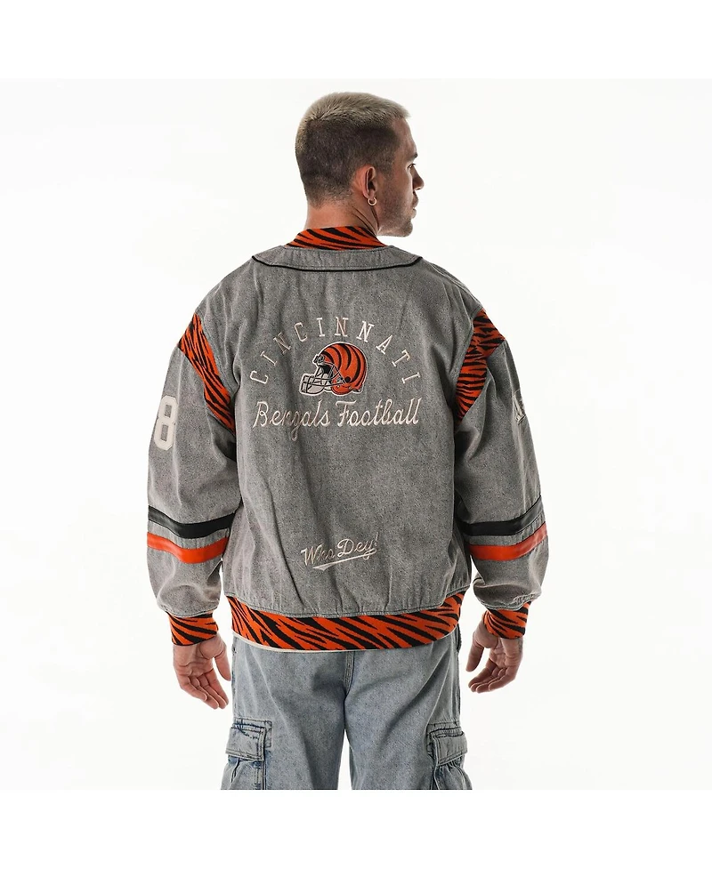 The Wild Collective Men's and Women's Gray Cincinnati Bengals Oversized Retro Full-Zip Jacket