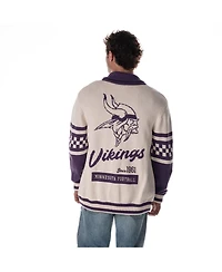 The Wild Collective Men's and Women's Cream Minnesota Vikings Jacquard Rolled Collar Button-Up Cardigan Sweater