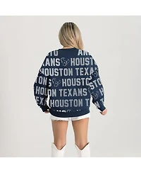 Gameday Couture Women's Navy Houston Texans Relaxed Drop Shoulder Hype Era Rhinestone Text Sweatshirt