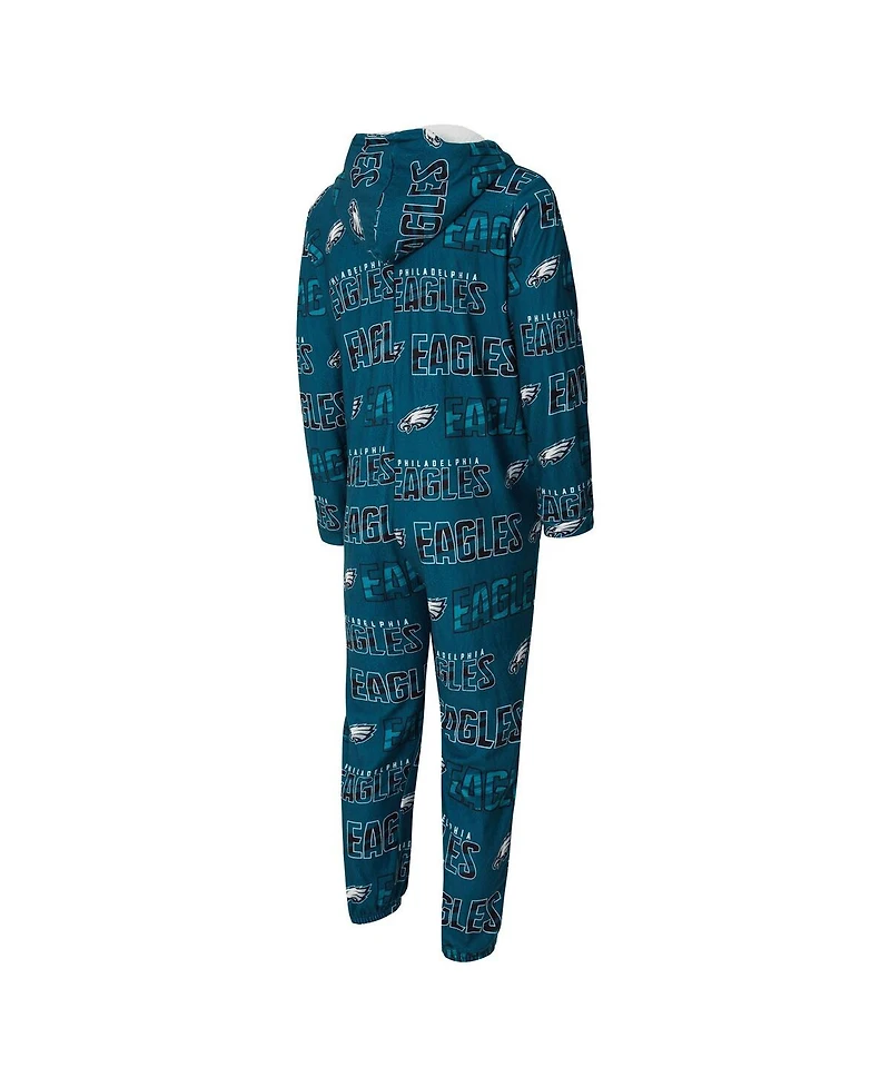 Concepts Sport Men's Midnight Green Philadelphia Eagles Shuffle All-Over-Print Microfleece Full-Zip Union Suit