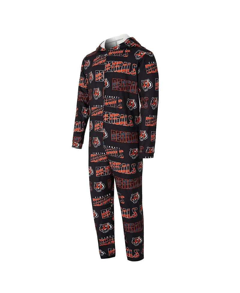 Concepts Sport Men's Black Cincinnati Bengals Shuffle All-Over-Print Microfleece Full-Zip Union Suit