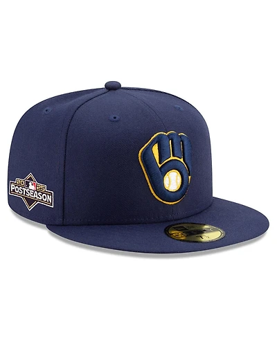 New Era Men's Navy Milwaukee Brewers 2025 Mlb Postseason Side Patch 59FIFTY Fitted Hat