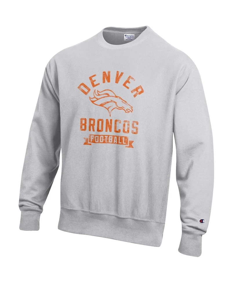 Champion Men's Heather Gray Denver Broncos Reverse Weave Fleece Pullover Sweatshirt