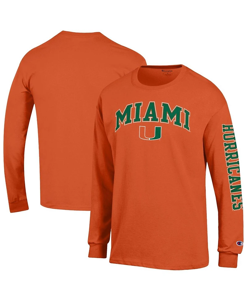 Champion Men's Orange Miami Hurricanes Arch Over Logo 2-Hit Long Sleeve T-Shirt