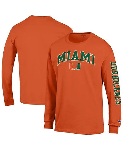 Champion Men's Orange Miami Hurricanes Arch Over Logo 2-Hit Long Sleeve T-Shirt