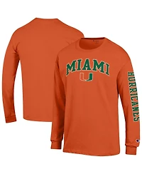 Champion Men's Orange Miami Hurricanes Arch Over Logo 2-Hit Long Sleeve T-Shirt