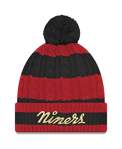 New Era Women's Black San Francisco 49ers 2025 Rivalries Collection Braided Cuffed Pom with Knit Hat