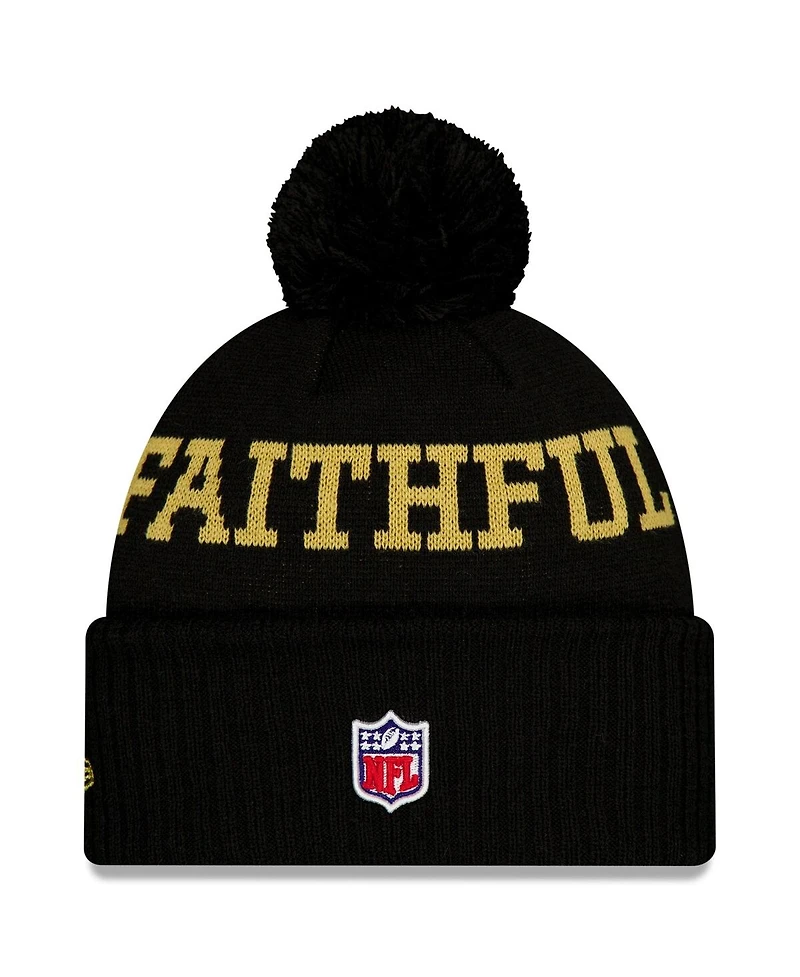 New Era Men's Black San Francisco 49ers 2025 Rivalries Collection Sideline Cuffed Pom with Knit Hat